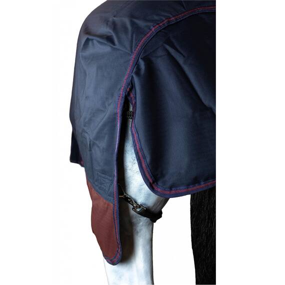 RL24 - Winterdecke Weidedecke 600D Basicline – atmungsaktive, Wind- & wasserdichte Outdoordecke mit Innenfutter & Kreuzbegurtung – Pferdedecke in Marine/Kastanie – 85cm (200g/m² Füllung)