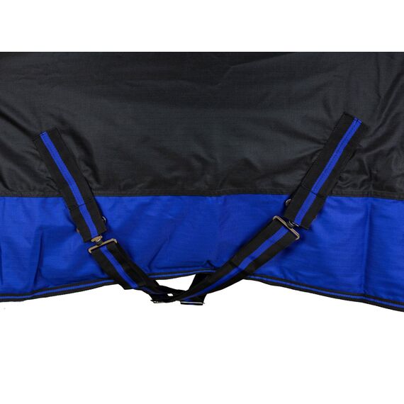 RL24 - Weidedecke 600D Basicline – Regendecke & Übergangsdecke – Wind- & wasserdichte Outdoordecke mit Innenfutter – Pferdedecke in Schwarz/Royalblau – 85cm (Polarfleecefutter)