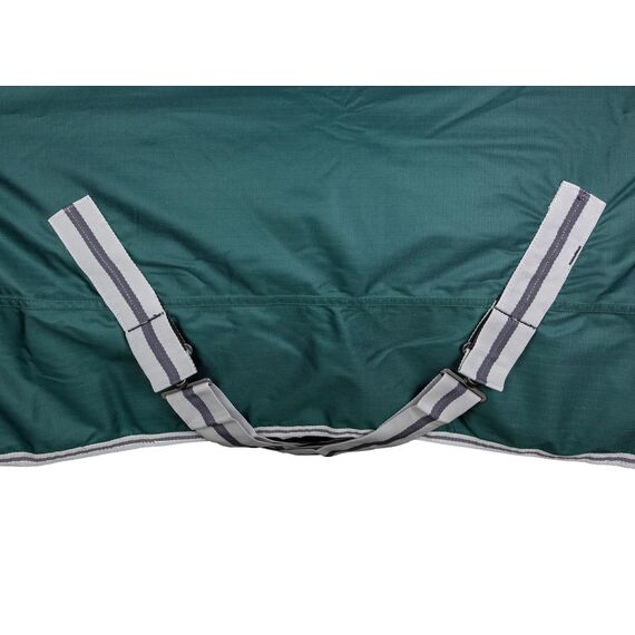 RL24 - Weidedecke 600D Basicline – als Regendecke & Übergangsdecke – Wind- & wasserdichte Outdoordecke mit Innenfutter & Kreuzbegurtung – Pferdedecke in Grün – 135cm (Polarfleecefutter)
