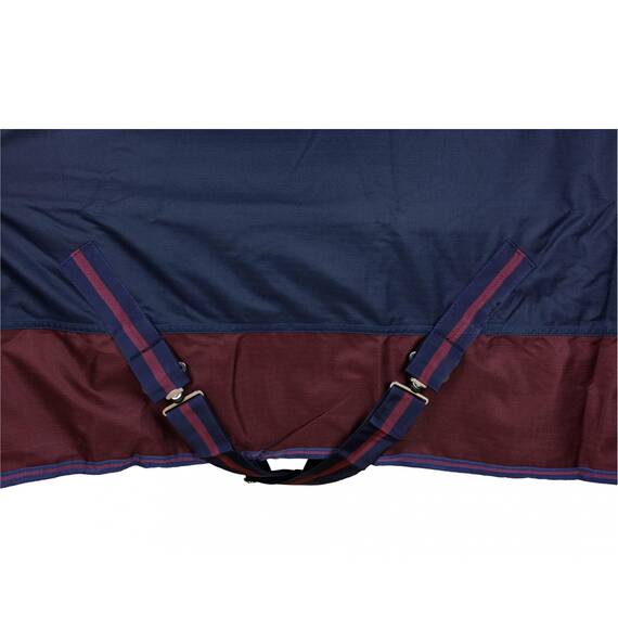RL24 - Winterdecke Weidedecke 600D Basicline – atmungsaktive, Wind- & wasserdichte Outdoordecke mit Innenfutter & Kreuzbegurtung – Pferdedecke in Marine/Kastanie – 115cm (200g/m² Füllung)
