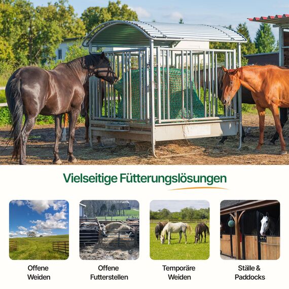 Farmilia® Heunetz für Pferde - Ideal für Rundballen bis ø190cm I Robustes Rundballennetz - UV-geschützt & wetterfest I Großes Heunetz inkl. Tragetasche - 45x45mm Maschen für langsames Fressen