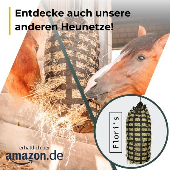 Flori's® Heunetz Rundballen – ø 150 cm, Höhe 150 cm – Maschenweite 4,5 x 4,5cm – Stabiles Heunetz für Pferde zur artgerechten Fütterung - Rundballennetz für Heuraufe geeignet, Heuballennetz engmaschig