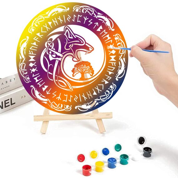 4 Stück Mythologie Tierkunst 30,5 cm Wikinger Dekor Keltisches Kreuz Dreifaltigkeitsknoten Wandkunst Nordische Heilige Kreatur Thors Hammer Wolf Fenrir Drache Baum des Lebens Symbol Kolibri Wikinger