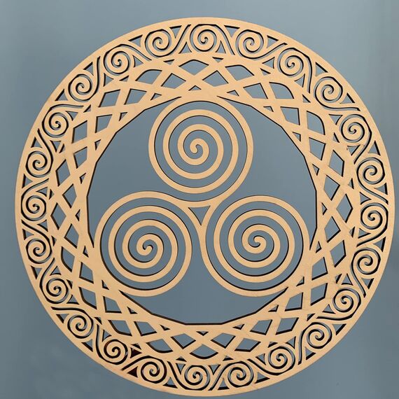 Keltisches Symbol, Wanddekoration, 30,5 cm, Holz, heilige Geometrie, 4-teiliges Set, Baum des Lebens, keltisches Kreuz, Knoten, dreifache Spirale, Symbol, nordische keltische Rune, irische Wandkunst