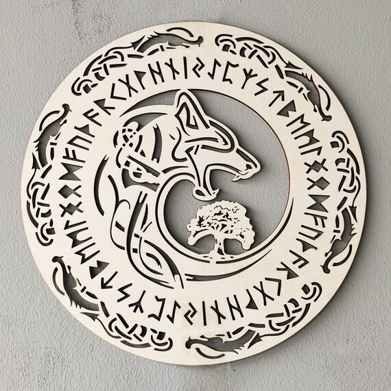 4 Stück Mythologie Tierkunst 30,5 cm Wikinger Dekor Keltisches Kreuz Dreifaltigkeitsknoten Wandkunst Nordische Heilige Kreatur Thors Hammer Wolf Fenrir Drache Baum des Lebens Symbol Kolibri Wikinger