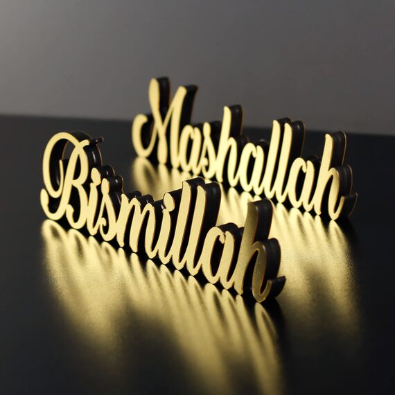IWA Concept Bismillah Mashallah Gold | Wohnkultur oder islamische Dekoration für Tisch oder Regale | Eid-Dekorationen | Islamisches Ramadan-Geschenk | Islamische Tischdekoration