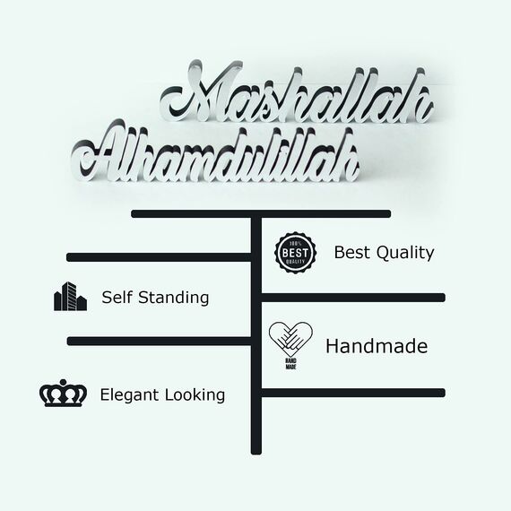 IWA Concept Alhamdulillah-Mashallah Silber | Wohnkultur oder islamische Dekoration für Tisch oder Regale | Eid-Dekorationen | Islamisches Ramadan-Geschenk | Islamische Tischdekoration
