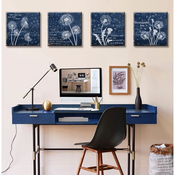 DJSYLIFE Pusteblumen-Wandkunst – weißer Löwenzahn, Badezimmerbilder, Wanddekoration, blau, rustikal, Heimdekoration, Bauernhaus-Thema, Leinwand-Kunstwerk, moderne Blume, Schlafzimmer, Wohnzimmer,