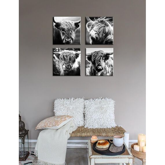 DJSYLIFE Hochlandkuh Wandkunst Bauernhaus-Dekor Leinwand gedruckt schwarz-weiße Kuh Bilder Wanddekoration modern westlich rustikale Kunstwerke Dekorationen für Schlafzimmer, Büro, Wohnzimmer, 30,5 x