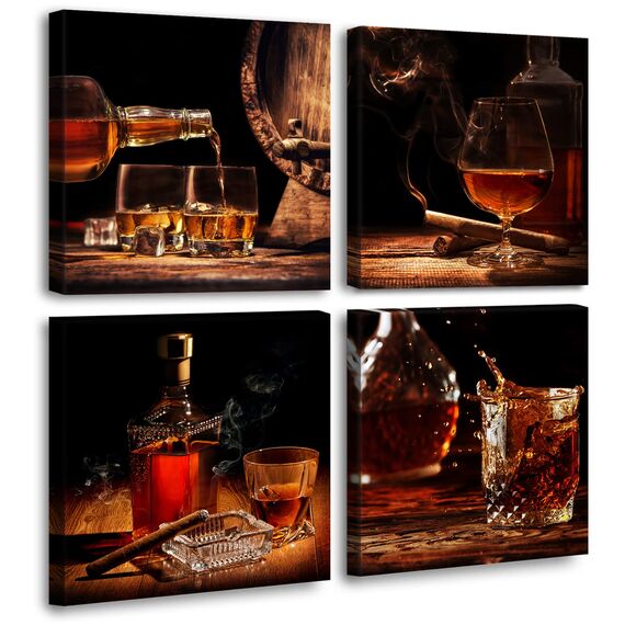 Küchen-Wandkunst, Wein, Retro-Kunstwerk, Dekoration, Whisky-Bilder, Leinwanddruck, Gemälde für Esszimmer, Bar, Dekorationen, Zubehör, 30,5 x 30,5 x 10,2 cm, gerahmt