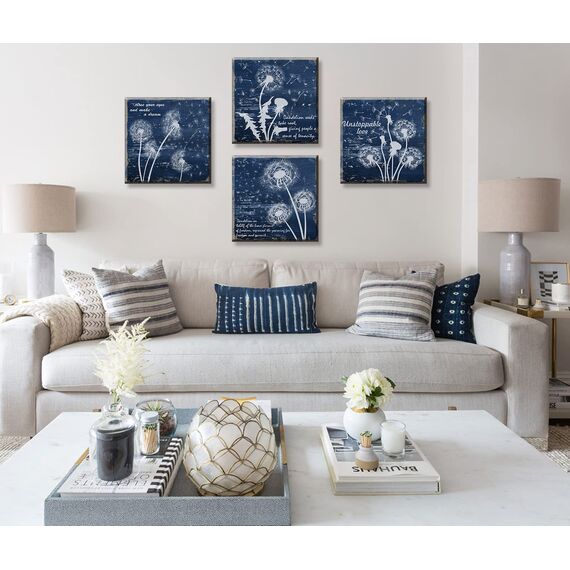 DJSYLIFE Pusteblumen-Wandkunst – weißer Löwenzahn, Badezimmerbilder, Wanddekoration, blau, rustikal, Heimdekoration, Bauernhaus-Thema, Leinwand-Kunstwerk, moderne Blume, Schlafzimmer, Wohnzimmer,