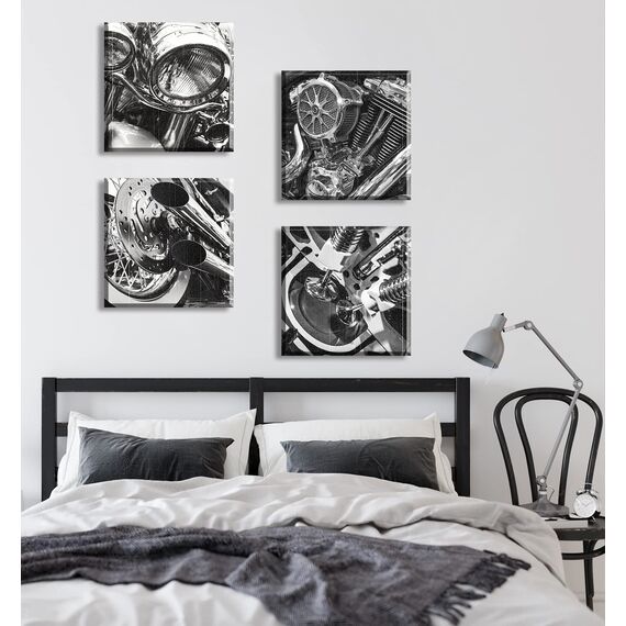 Schwarz-Weiß-Motorrad-Wandkunst, Vintage-Fahrzeug-Bilder, Wanddekoration, Nahaufnahme des Motorrads, Leinwanddrucke, moderne Heimbüro-Kunstwerk, Dekorationen für Herren, Gemälde, fertig zum Aufhängen