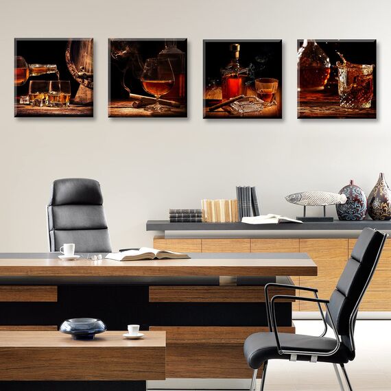 Küchen-Wandkunst, Wein, Retro-Kunstwerk, Dekoration, Whisky-Bilder, Leinwanddruck, Gemälde für Esszimmer, Bar, Dekorationen, Zubehör, 30,5 x 30,5 x 10,2 cm, gerahmt