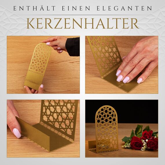 MARORIENT Islamische Wanddekoration - Arabische Wandkunst aus Metall, Ramadan Dekoration, muslimische Geschenke - Inkl. Kerzenhalter, 2-mm-Eisen, pulverbeschichtet, 65 x 65 cm - Kufic Ayatul Kursi