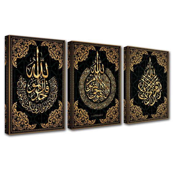 Islamische Kalligraphie Allah Wanddekoration Leinwand Wandkunst Wohnzimmer Dekoration Muslim religiöse 3 Stück schwarz arabische Kalligraphie Küche Wanddekoration Kunstrahmen 152,4 x 71,1 cm