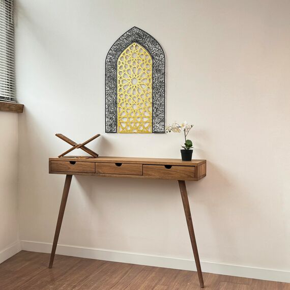 iwa concept Ayatul Kursi Mihrab Kuppeldesign, islamische Wandkunst, arabische Kalligraphie, Gebetsraumdekoration, Einweihungsgeschenk für Muslime im Ramadan (groß, in Gold Out Black)