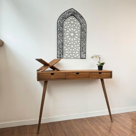 iwa concept Ayatul Kursi Mihrab Kuppeldesign, islamische Wandkunst, arabische Kalligraphie, Gebetsraumdekoration, Einweihungsgeschenk für Muslime im Ramadan (Medium, in Silber Out Black)