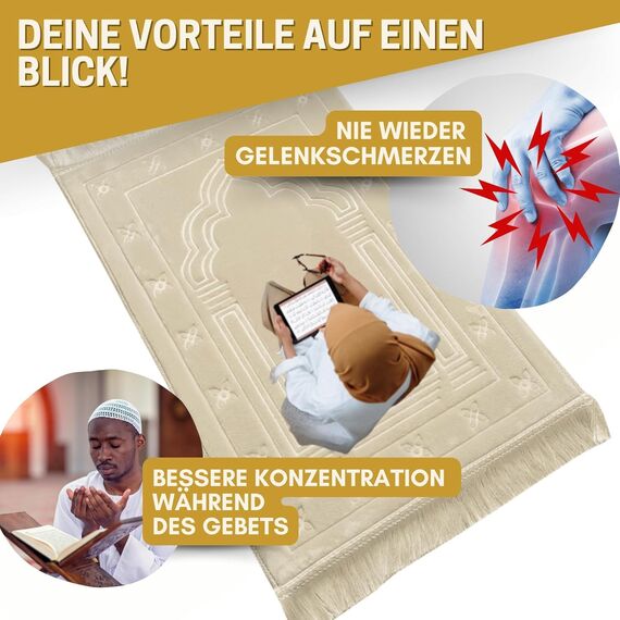 AL-WARDA Gebetsteppich – Seccade aus Plüsch, unglaublich sanft und angenehm, Gebetsteppich gepolstert, islamische Geschenke, Prayer mat, maximaler Gebetskomfort (Beige, 120 * 80cm XL)