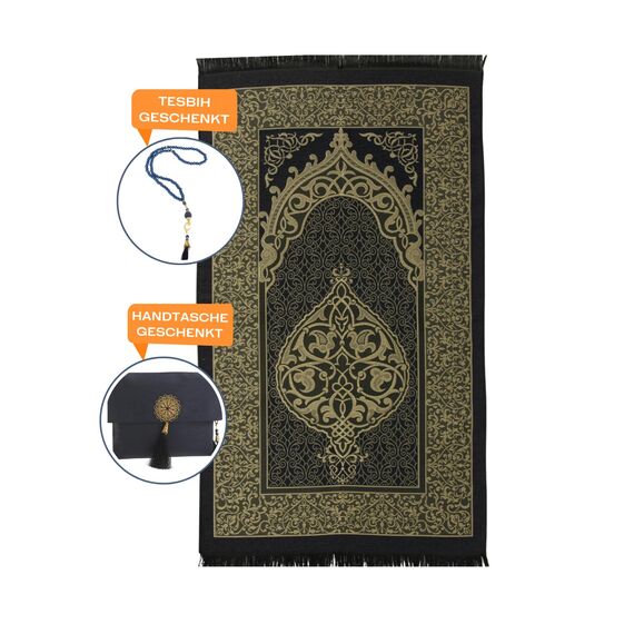 Prien Muslimischer Gebetsteppich Mit Gebetsperlen Für Frauen Männer, Geschenke Bayram, Ramadan, Teppich Beten Islam, Gebetsteppich Set, Islamische Gebetsmatte, Seccade Namaz, Muslim Mat (Marineblau)
