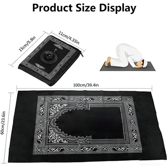Pray Teppich Tragbar,100x60cm Reise Gebetsteppich,Tragbarer Gebetsteppich mit Kompass,Unisex,Faltbares Design,Geeignet als Geschenk zum Eid-Fest für zu Hause und auf Reisen Sowie als Innendekoration