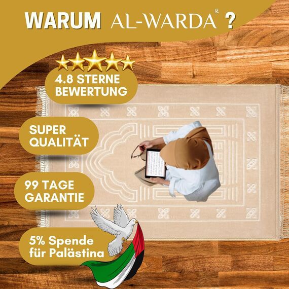 AL-WARDA Gebetsteppich – Seccade aus Plüsch, unglaublich sanft und angenehm, Gebetsteppich gepolstert, islamische Geschenke, Prayer mat, maximaler Gebetskomfort (Beige, 120 * 80cm XL)