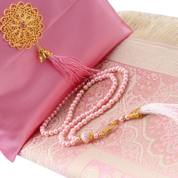 Gebetsteppich transportabel mit Tasche und Tesbih- Seccade- Prayer Rug-Islamischen-Namaz- Janamaz (Pink 3 (tesbih und zikirmatik))