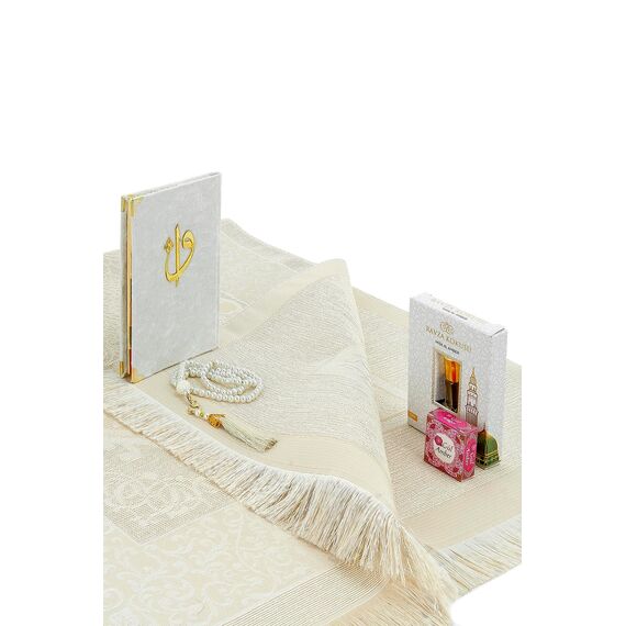 ihvan online Islamische Gebets-Geschenkbox, Muslimischer Gebetsteppich, Yaseen-Buch, Gebetsperlen Tesbih, Fester Duft, Ravza-Duft, 6-teiliges Gebetsteppich-Set für Ramadan, Eid-Geschenke, Rosa/Set 1