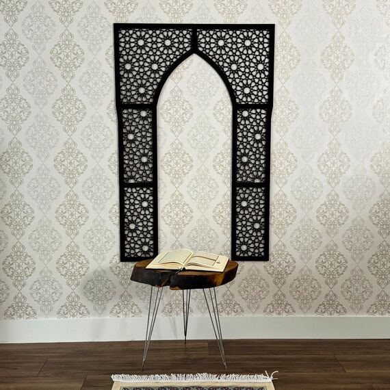iwa concept Holz Mihrab Wandgestaltung, islamische Wandkunst, Gebetsraumdekoration, Einweihungsgeschenk für Muslime im Ramadan (XXLarge)