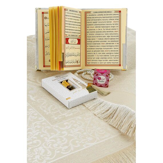 ihvan online Islamische Gebets-Geschenkbox, Muslimischer Gebetsteppich, Yaseen-Buch, Gebetsperlen Tesbih, Fester Duft, Ravza-Duft, 6-teiliges Gebetsteppich-Set für Ramadan, Eid-Geschenke, Rosa/Set 1