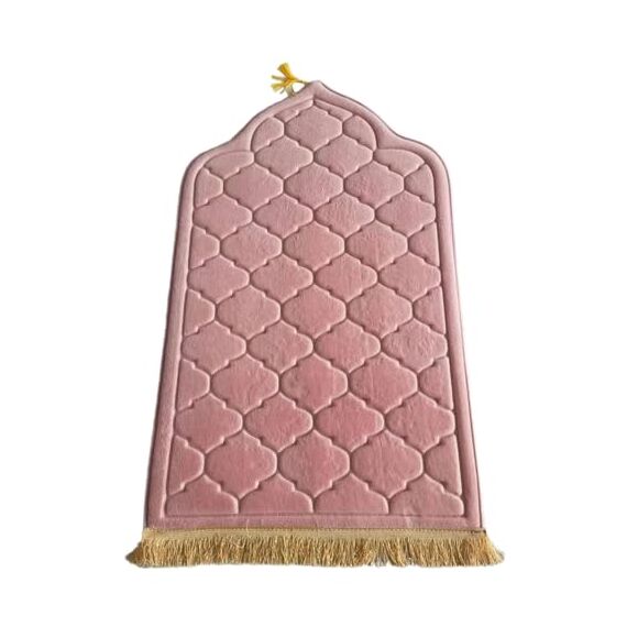 Angaekkot Muslimischer Gebetsteppich - Tragbarer Reise Flanell Teppich Mit Quasten - Weicher Islamischer Teppich Für Frauen Männer - Gebetsmatte Islamisches Geschenk (Rosa)