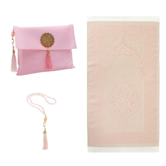 Prien Muslimischer Gebetsteppich Mit Gebetsperlen Für Frauen Männer, Geschenke Bayram, Ramadan, Teppich Beten Islam, Gebetsteppich Set, Islamische Gebetsmatte, Seccade Namaz, Muslim Mat (Brink Rosa)