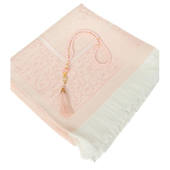 Prien Muslimischer Gebetsteppich Mit Gebetsperlen Für Frauen Männer, Geschenke Bayram, Ramadan, Teppich Beten Islam, Gebetsteppich Set, Islamische Gebetsmatte, Seccade Namaz, Muslim Mat (Rosa)