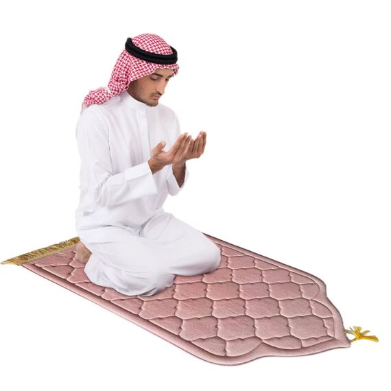 Angaekkot Muslimischer Gebetsteppich - Tragbarer Reise Flanell Teppich Mit Quasten - Weicher Islamischer Teppich Für Frauen Männer - Gebetsmatte Islamisches Geschenk (Rosa)