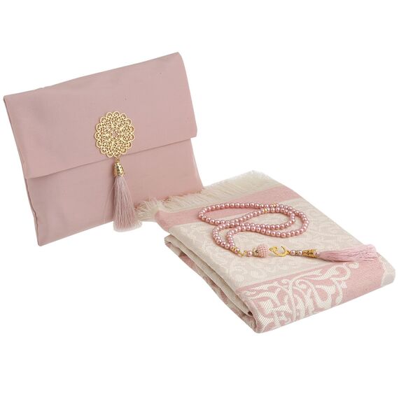 Prien Muslimischer Gebetsteppich Mit Gebetsperlen Für Frauen Männer, Geschenke Bayram, Ramadan, Teppich Beten Islam, Gebetsteppich Set, Islamische Gebetsmatte, Seccade Namaz, Muslim Mat (Rosa)