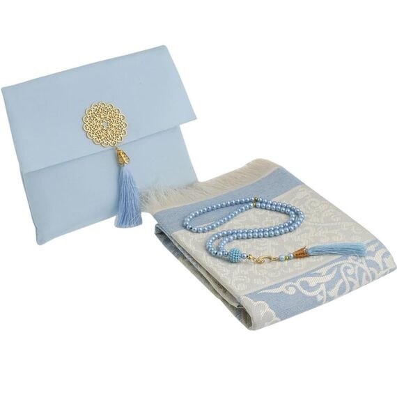 Prien Muslimischer Gebetsteppich Mit Gebetsperlen Für Frauen Männer, Geschenke Bayram, Ramadan, Teppich Beten Islam, Gebetsteppich Set, Islamische Gebetsmatte, Seccade Namaz, Muslim Mat (Blau)