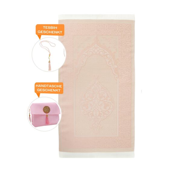 Prien Muslimischer Gebetsteppich Mit Gebetsperlen Für Frauen Männer, Geschenke Bayram, Ramadan, Teppich Beten Islam, Gebetsteppich Set, Islamische Gebetsmatte, Seccade Namaz, Muslim Mat (Brink Rosa)