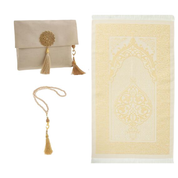 Prien Muslimischer Gebetsteppich Mit Gebetsperlen Für Frauen Männer, Geschenke Bayram, Ramadan, Teppich Beten Islam, Gebetsteppich Set, Islamische Gebetsmatte, Seccade Namaz, Muslim Mat (Braun)