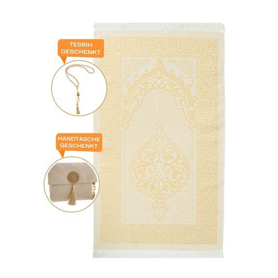 Prien Muslimischer Gebetsteppich Mit Gebetsperlen Für Frauen Männer, Geschenke Bayram, Ramadan, Teppich Beten Islam, Gebetsteppich Set, Islamische Gebetsmatte, Seccade Namaz, Muslim Mat (Braun)