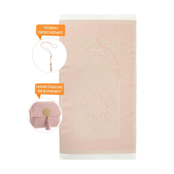 Prien Muslimischer Gebetsteppich Mit Gebetsperlen Für Frauen Männer, Geschenke Bayram, Ramadan, Teppich Beten Islam, Gebetsteppich Set, Islamische Gebetsmatte, Seccade Namaz, Muslim Mat (Rosa)