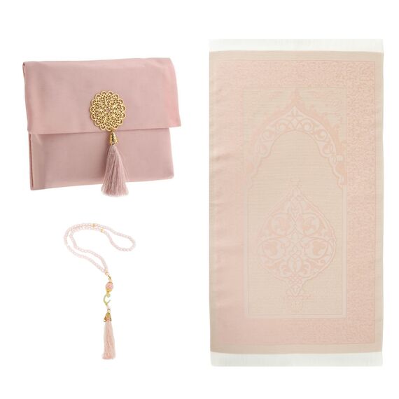 Prien Muslimischer Gebetsteppich Mit Gebetsperlen Für Frauen Männer, Geschenke Bayram, Ramadan, Teppich Beten Islam, Gebetsteppich Set, Islamische Gebetsmatte, Seccade Namaz, Muslim Mat (Rosa)