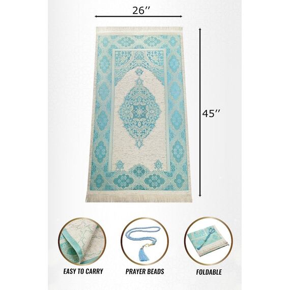 Janamaz Gebetsteppich weicher islamischer Geschenk- und Matte, Chenille-Stoff, Türkis | Islamische Gebetsteppiche