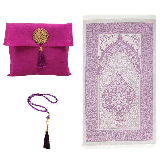 Prien Muslimischer Gebetsteppich Mit Gebetsperlen Für Frauen Männer, Geschenke Bayram, Ramadan, Teppich Beten Islam, Gebetsteppich Set, Islamische Gebetsmatte, Seccade Namaz, Muslim Mat (Purpur)
