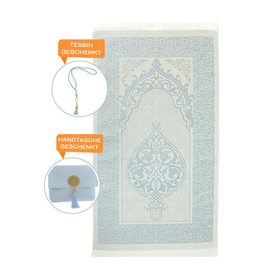 Prien Muslimischer Gebetsteppich Mit Gebetsperlen Für Frauen Männer, Geschenke Bayram, Ramadan, Teppich Beten Islam, Gebetsteppich Set, Islamische Gebetsmatte, Seccade Namaz, Muslim Mat (Blau)