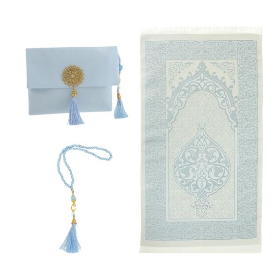 Prien Muslimischer Gebetsteppich Mit Gebetsperlen Für Frauen Männer, Geschenke Bayram, Ramadan, Teppich Beten Islam, Gebetsteppich Set, Islamische Gebetsmatte, Seccade Namaz, Muslim Mat (Blau)