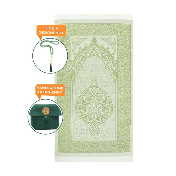 Prien Muslimischer Gebetsteppich Mit Gebetsperlen Für Frauen Männer, Geschenke Bayram, Ramadan, Teppich Beten Islam, Gebetsteppich Set, Islamische Gebetsmatte, Seccade Namaz, Muslim Mat (Smaragd)