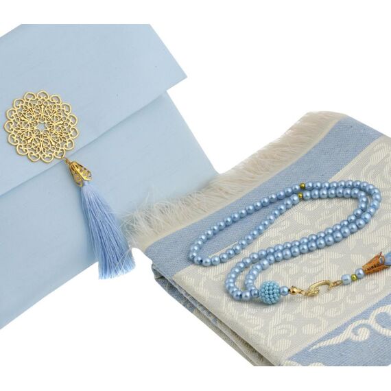 Prien Muslimischer Gebetsteppich Mit Gebetsperlen Für Frauen Männer, Geschenke Bayram, Ramadan, Teppich Beten Islam, Gebetsteppich Set, Islamische Gebetsmatte, Seccade Namaz, Muslim Mat (Blau)