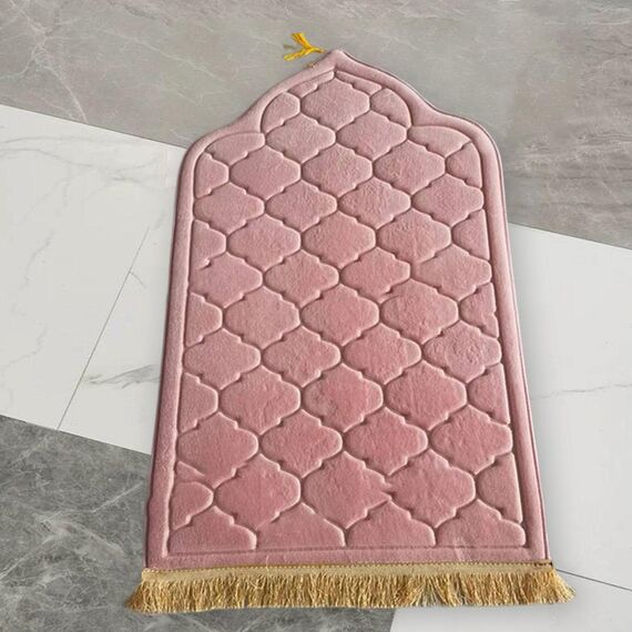 Baoblaze Traditioneller muslimischer Gebetsteppich Weich, Traditional Muslim Prayer Rug, Gebet Teppich Matte Faltbar, Carpet Soft Ramadan, Muslim Prayer Rug Carpet für Kinder Frauen Männer, ROSA