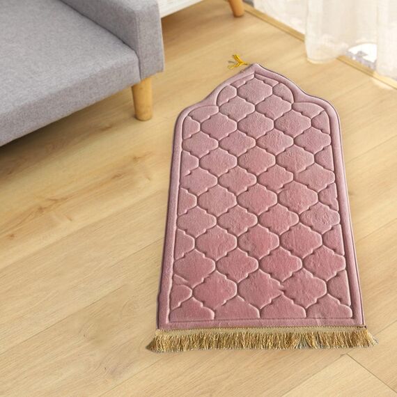 Baoblaze Traditioneller muslimischer Gebetsteppich Weich, Traditional Muslim Prayer Rug, Gebet Teppich Matte Faltbar, Carpet Soft Ramadan, Muslim Prayer Rug Carpet für Kinder Frauen Männer, ROSA