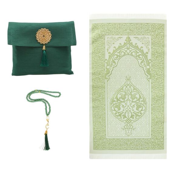Prien Muslimischer Gebetsteppich Mit Gebetsperlen Für Frauen Männer, Geschenke Bayram, Ramadan, Teppich Beten Islam, Gebetsteppich Set, Islamische Gebetsmatte, Seccade Namaz, Muslim Mat (Smaragd)