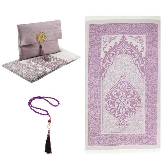 Prien Muslimischer Gebetsteppich Mit Gebetsperlen Für Frauen Männer, Geschenke Bayram, Ramadan, Teppich Beten Islam, Gebetsteppich Set, Islamische Gebetsmatte, Seccade Namaz, Muslim Mat (Lila)
